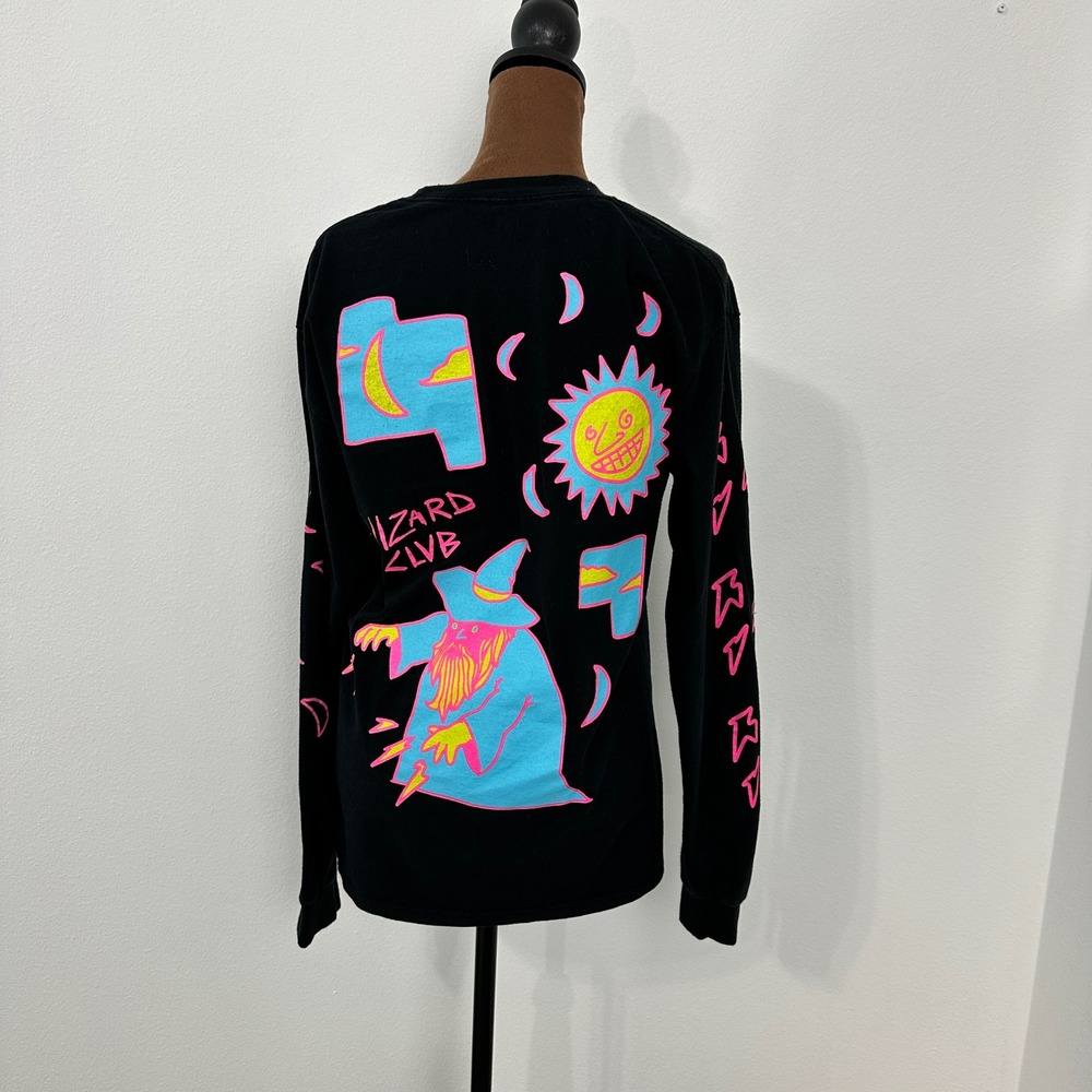 A.LAB Wizard Club Neon Graphic Long Sleeve Tee Black Streetwear Medium